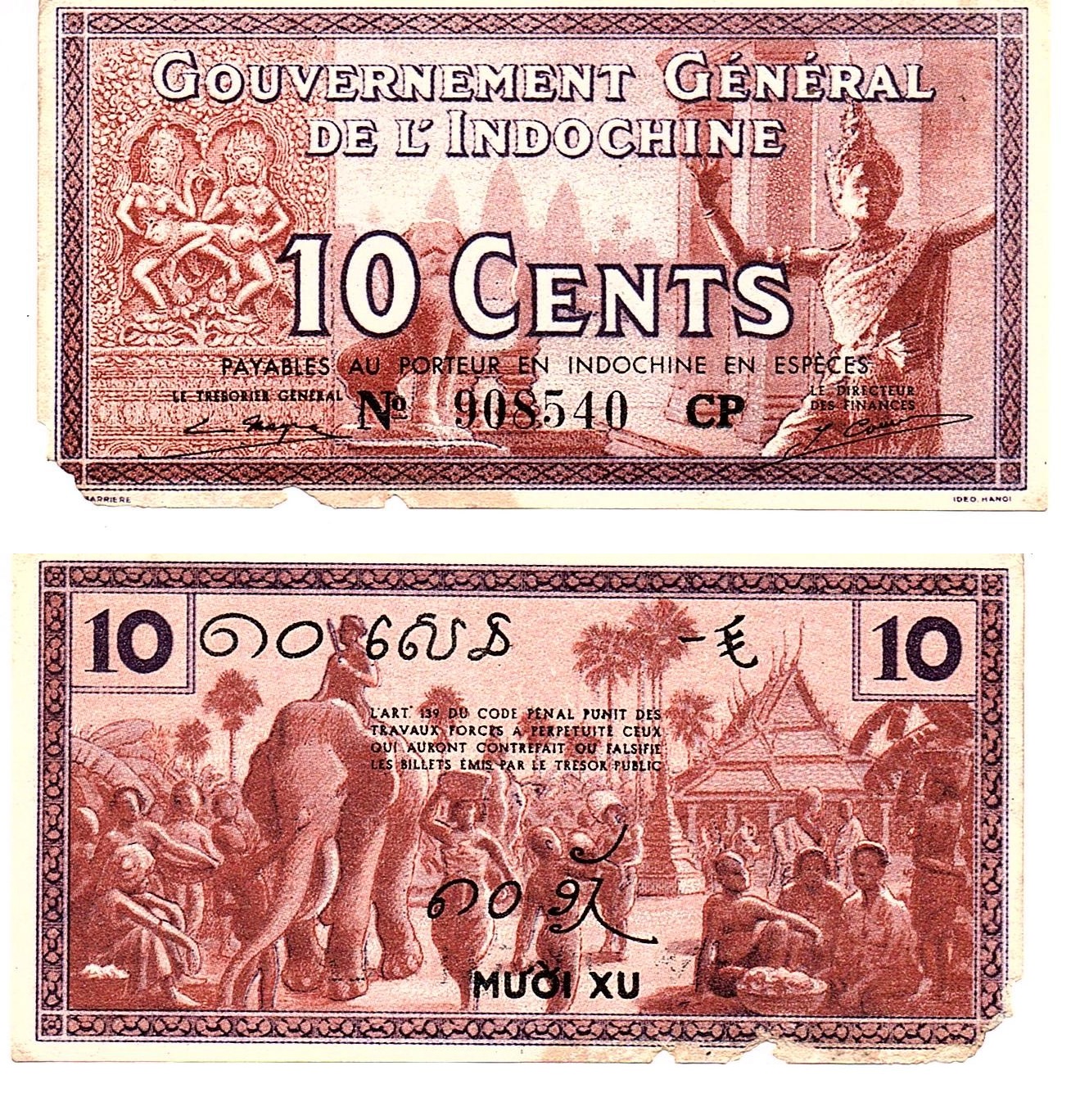 French Indochina #85d/VF  10 Cents / Fen / Xu / Sen
